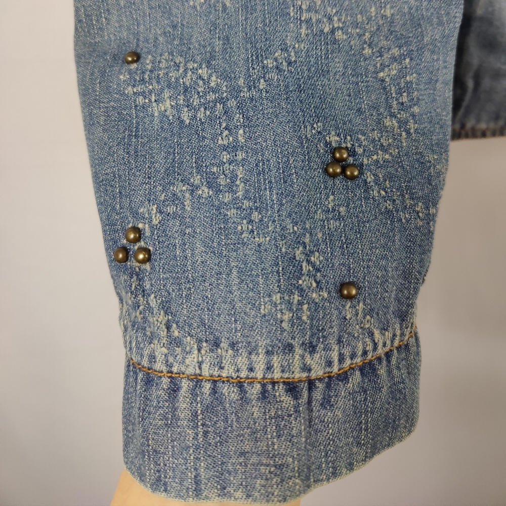 Willi Smith Women's 100% Cotton Embellished Jean Denim Jacket Blazer, Sz M - Picture 7 of 9